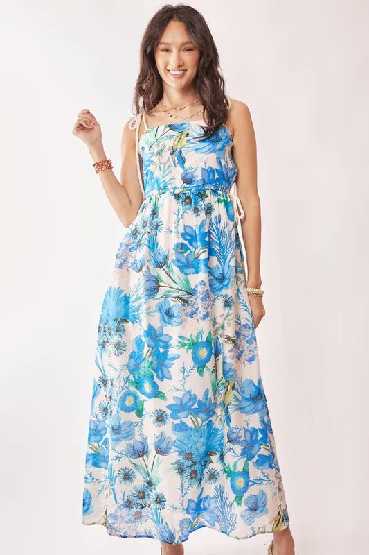 Davi & Dani Tropical Boho Printed Detail Cut Out Maxi Dress - kesiy