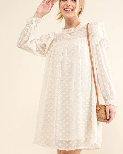 And The Why Ruffle Shoulder with Textured Woven Dress - kesiy