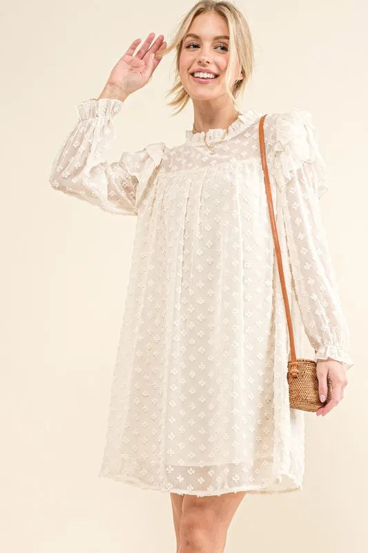 And The Why Ruffle Shoulder with Textured Woven Dress - kesiy