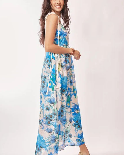 Davi & Dani Tropical Boho Printed Detail Cut Out Maxi Dress - kesiy