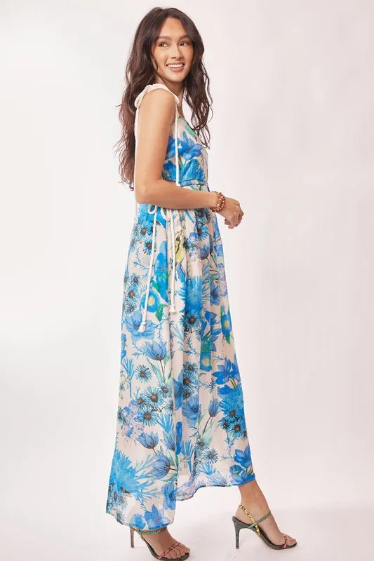 Davi & Dani Tropical Boho Printed Detail Cut Out Maxi Dress - kesiy
