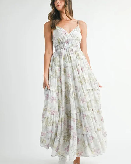 MABLE Floral Print Tiered Cami Maxi Dress - kesiy