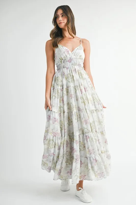 MABLE Floral Print Tiered Cami Maxi Dress - kesiy