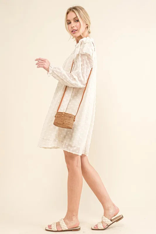 And The Why Ruffle Shoulder with Textured Woven Dress - kesiy