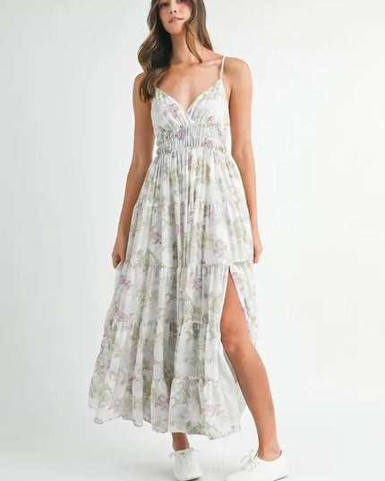 MABLE Floral Print Tiered Cami Maxi Dress - kesiy