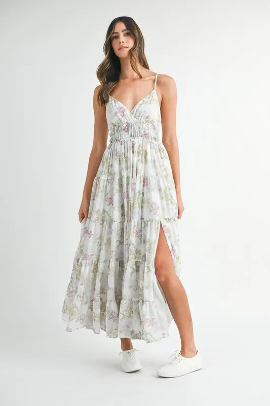 MABLE Floral Print Tiered Cami Maxi Dress - kesiy