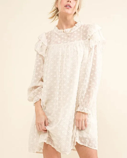 And The Why Ruffle Shoulder with Textured Woven Dress - kesiy