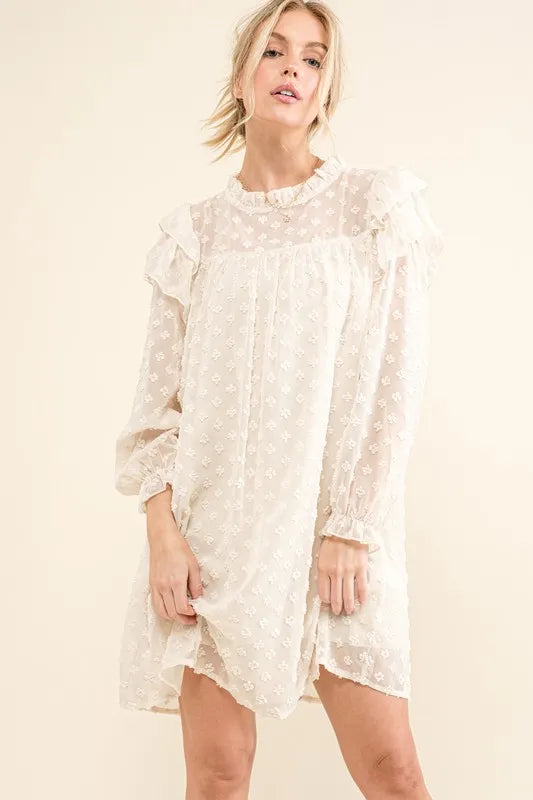 And The Why Ruffle Shoulder with Textured Woven Dress - kesiy
