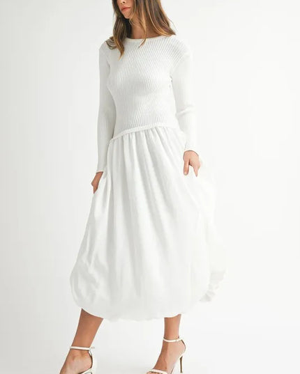 MABLE Ribbed Poplin Mix Midi Sweater Dress - kesiy